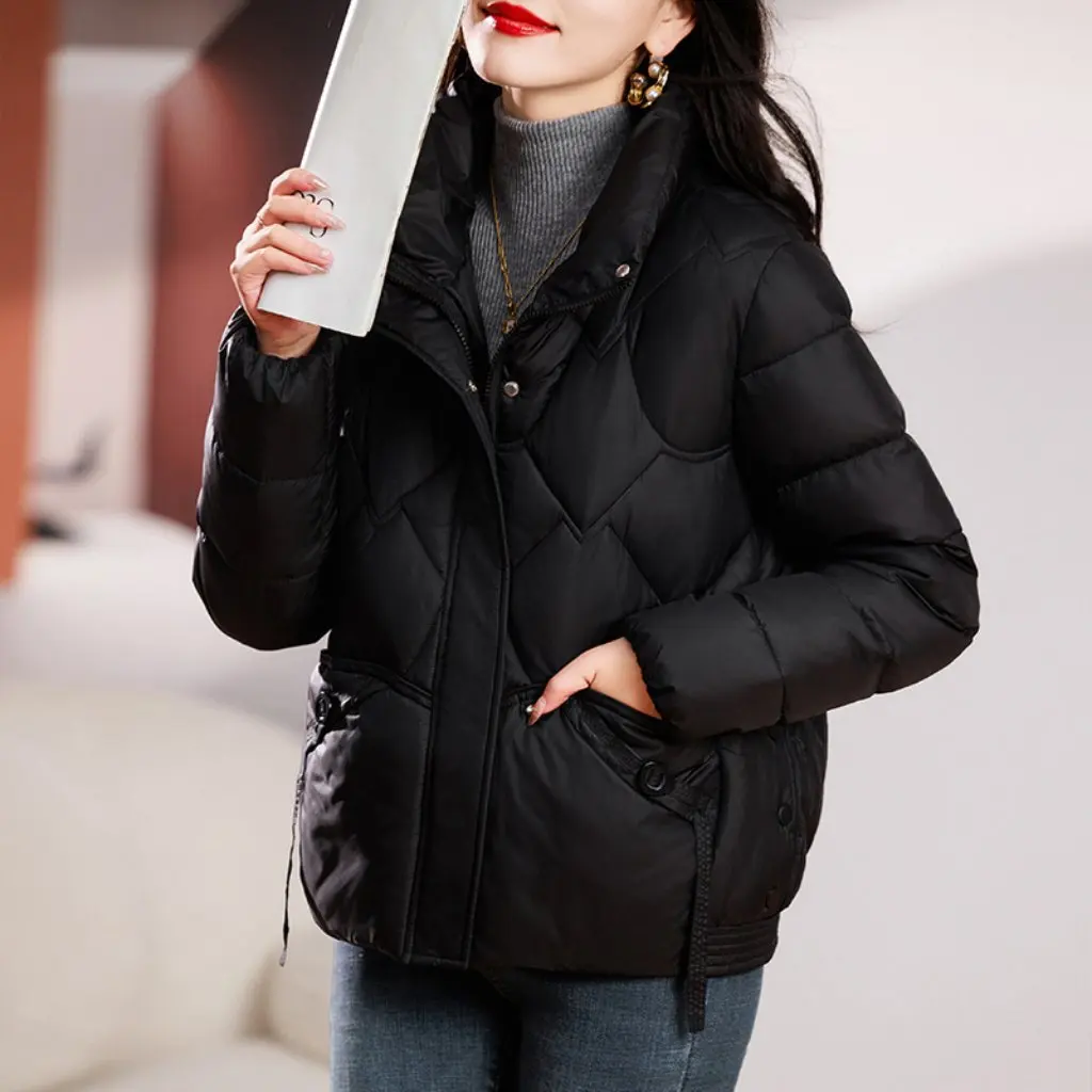 

Women's Lightweight Short Cotton-padded Jacket Korean Style Loose Fit Rhombic Design Winter Fashion Outerwear