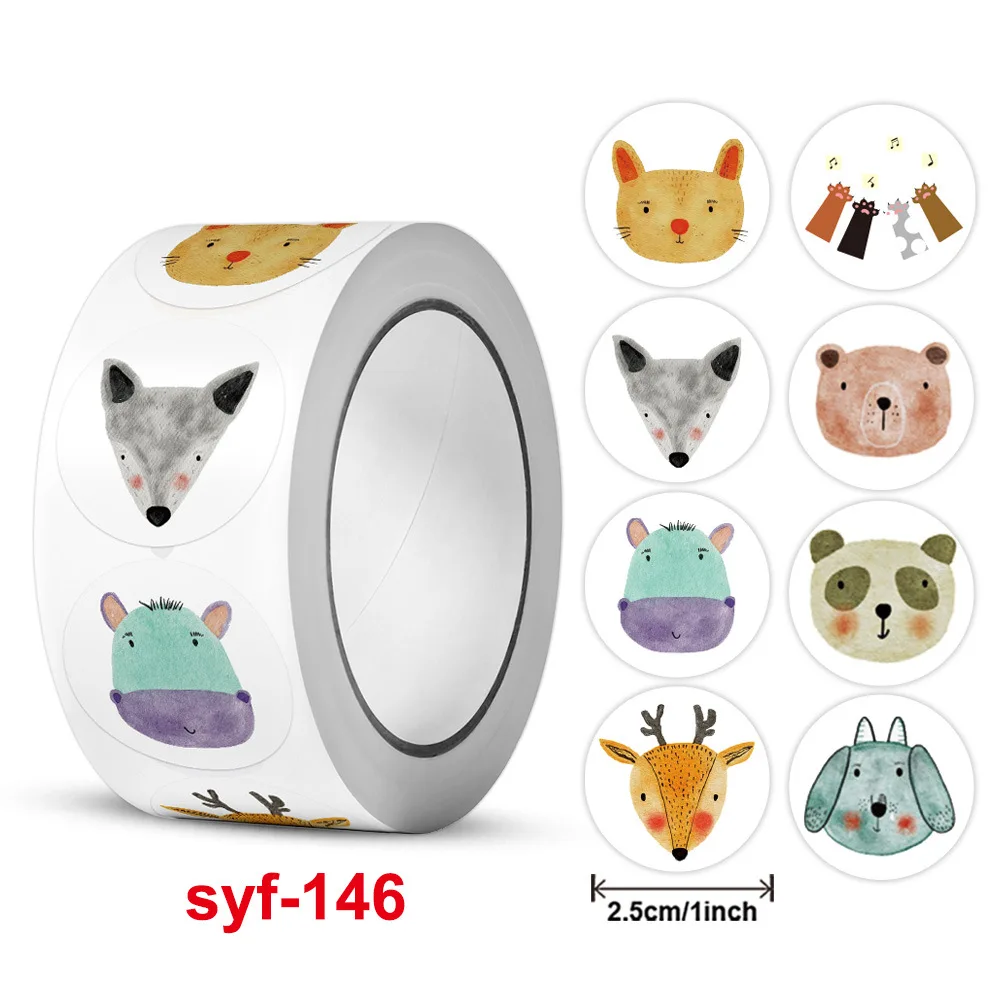 100-500 Pcs 1inch Animal Panda Cat Dog Fox Stickers Roll for Envelope Praise Reward Label Stationery Seal Lable Child Toy Gift