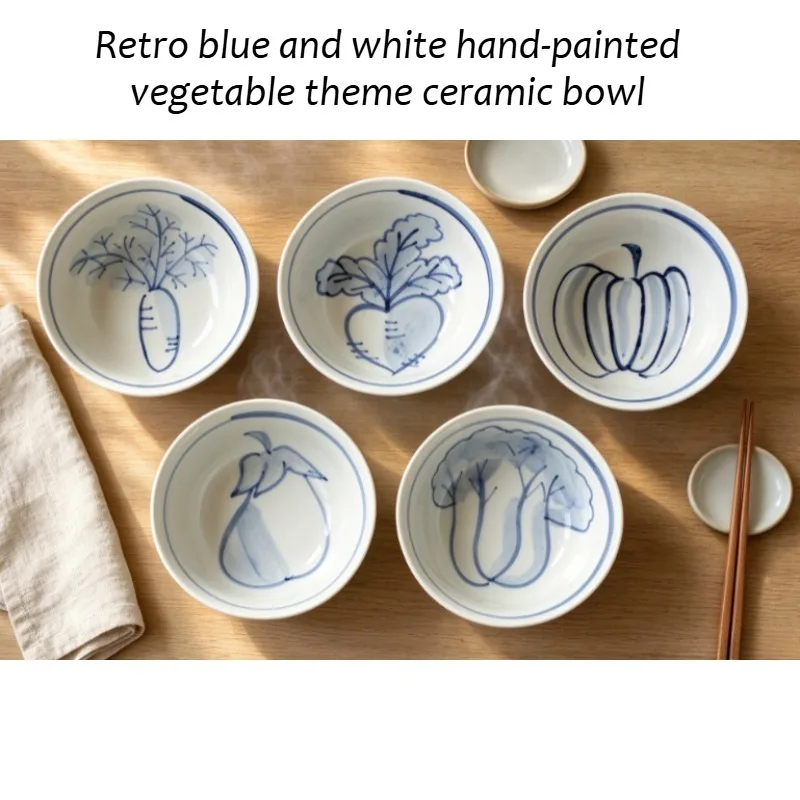 Imported Meinong burn hand-painted vegetable radish ceramic bowl rice rice bowl dishes bone dish home dip bowl.