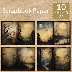 10 Sheets A5 Size Halloween Retro Dark Gothic Forest Background Vintage Grunge Journal Planning Scrapbooking