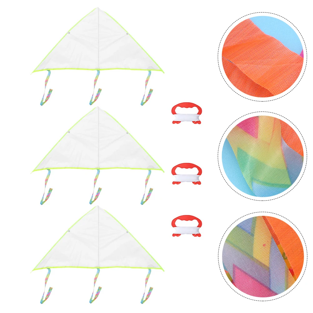 3 ensembles de peinture vierge pour enfants, tissu imperméable, facile à voler, cerf-volant à vent en plein air, cerf-volant à longue queue, cadeau pour enfants