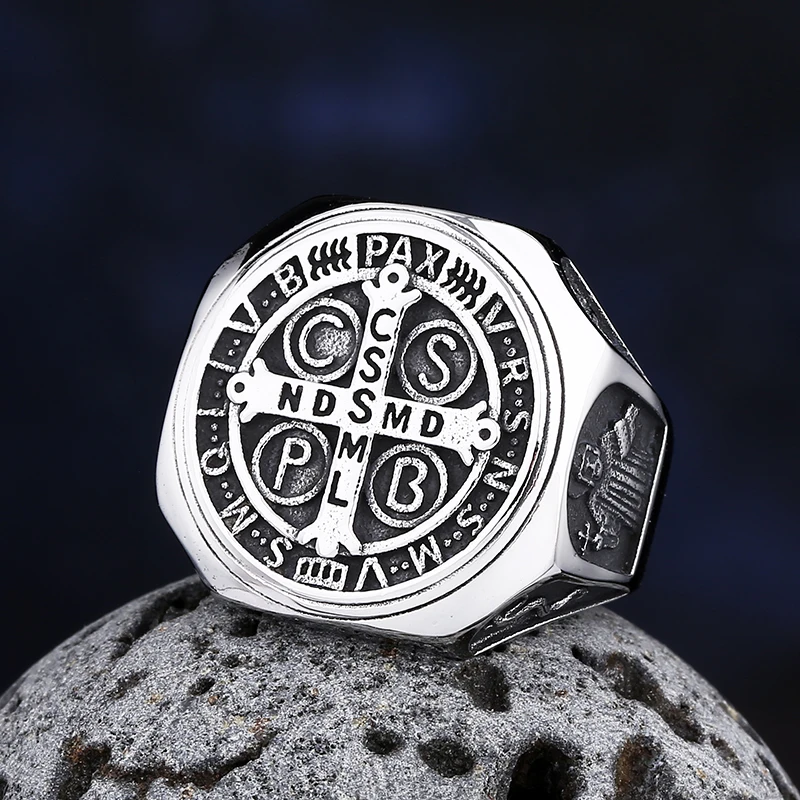 Dropshipping 2024 Neu Kommen 316L Edelstahl Hochglanzpoliert Religiöser Mann CSSML Kreuz CSPB Ring Mode Schmuck Geschenk
