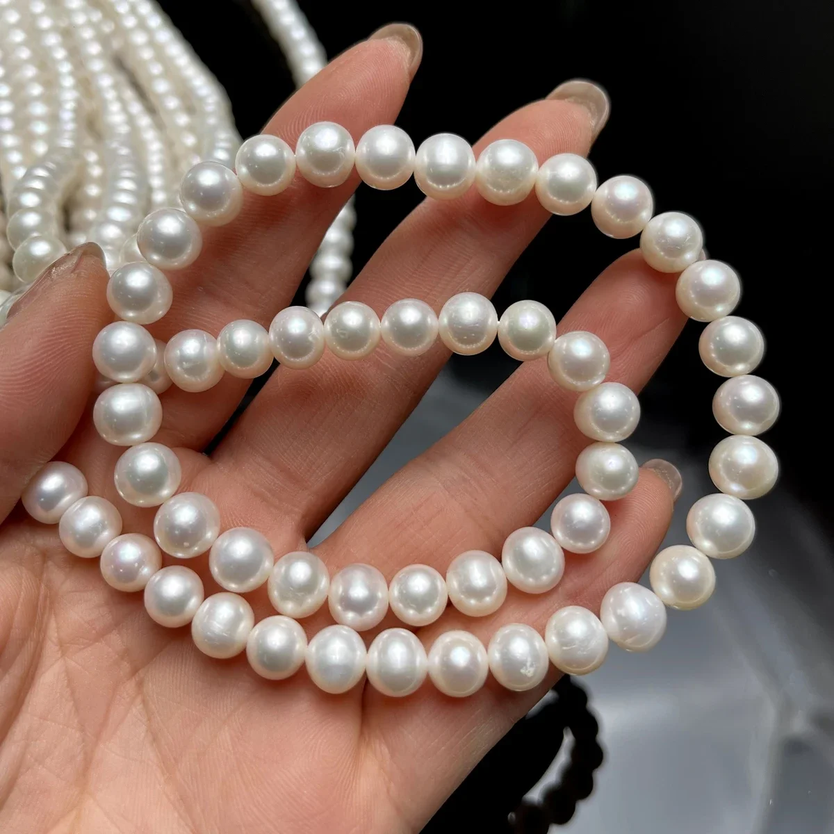 8-9mm AAAA Natural Freshwater Punch Pearls White Near Round Beads for DIY Necklace Bracelet Handmade Jewelry Making Supplies