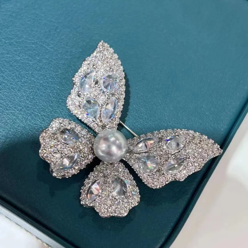 

Ювелирные изделия SGARIT, 7-8 мм, натуральный жемчуг акойя, инкрустированный цирконом, женская брошь из стерлингового серебра 925 пробы, булавки с бабочкой и лацканами