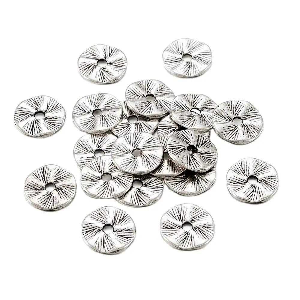 50pcs 13mm Alloy Flat Round Bead Loose Metal Spacer Beads for DIY Jewelry Making Diy Bracelet Necklace