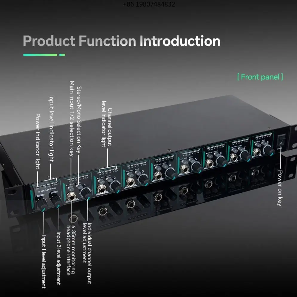

HA800 V2 Headphone Amplifier for Stage Studio Professional 1u 8 Channel Power Earphone Distribution Amp