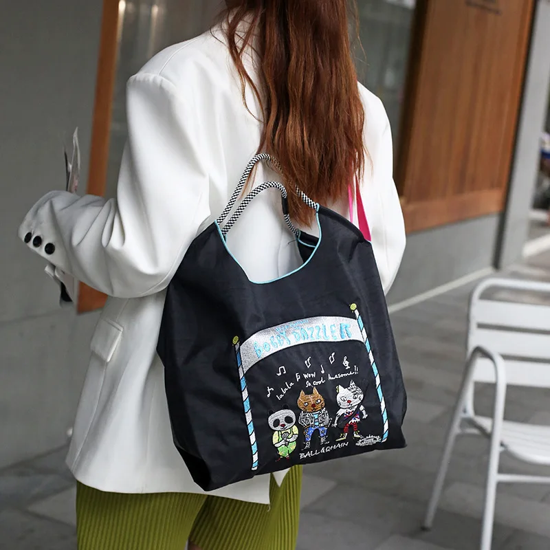 Japanese For Hand Bag Oxford Cloth Embroidery Nylon Shopping Bag Portable Shoulder Bag Korea bag