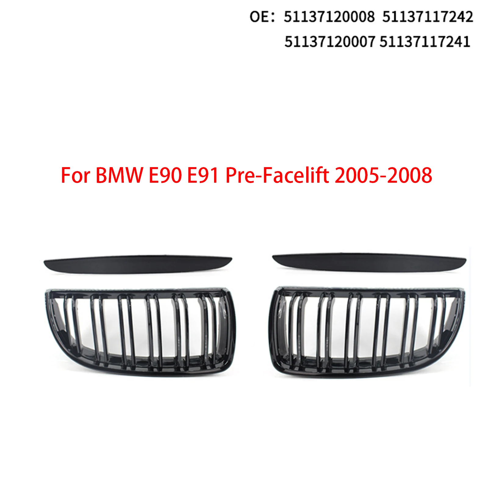 

Car Grille Grill Front Kidney Gloss Black Double Slat Hood Grille For BMW E90 E91 Pre-Facelift 2005 2006 2007 2008 Racing Grills