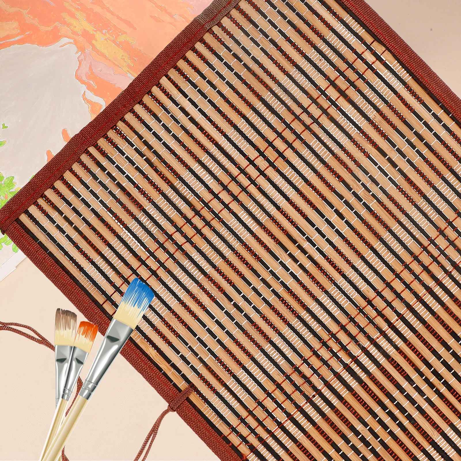 

Holder Retro Bamboo Pen Curtain Artist Bag for Drawing Supplies Painting Brush Storage Student Use Pencil Desk