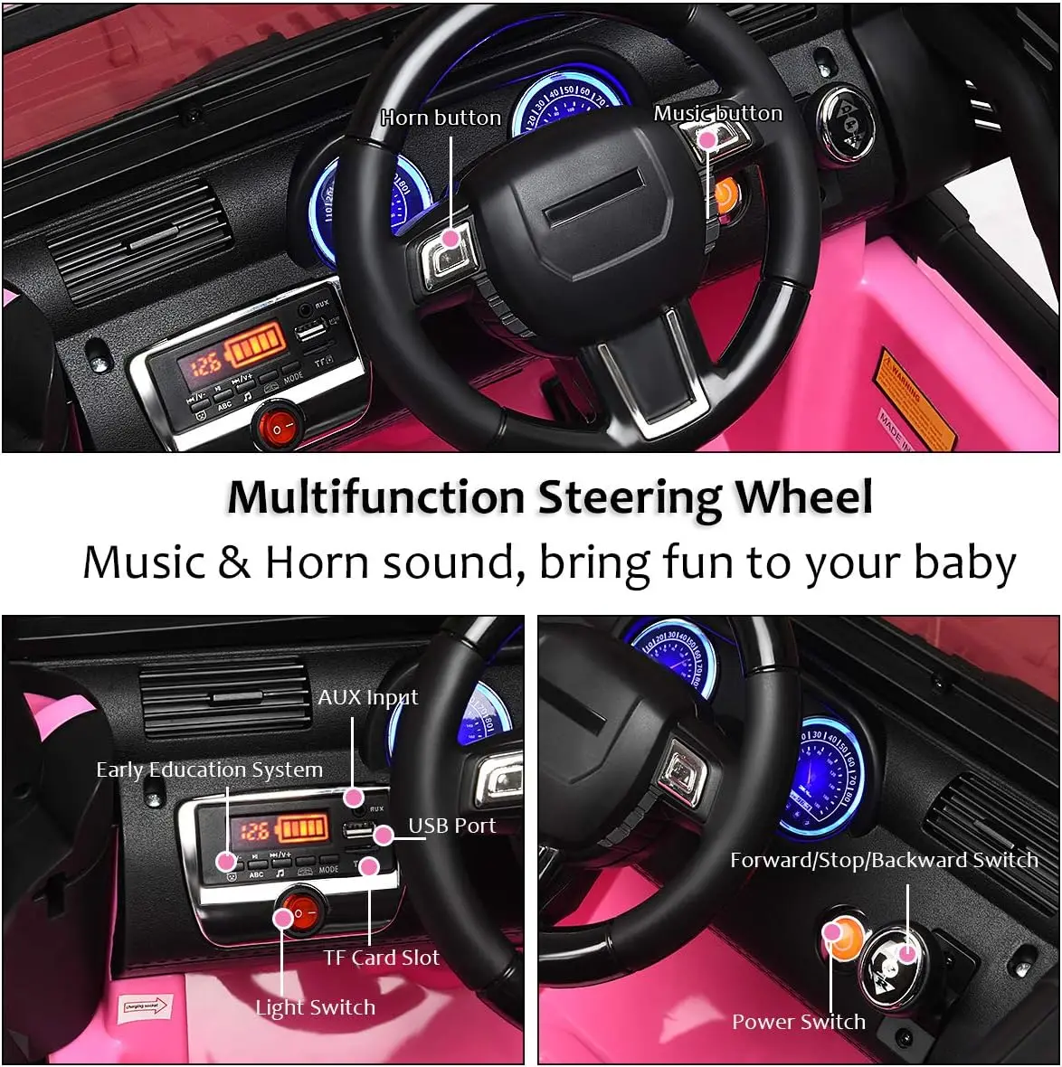 Samochód elektryczny Ride On Truck, zasilany akumulatorem 12 V, z pilotem zdalnego sterowania dla rodziców 2,4 GHZ, światłami LED, podwójnymi drzwiami, pasem bezpieczeństwa