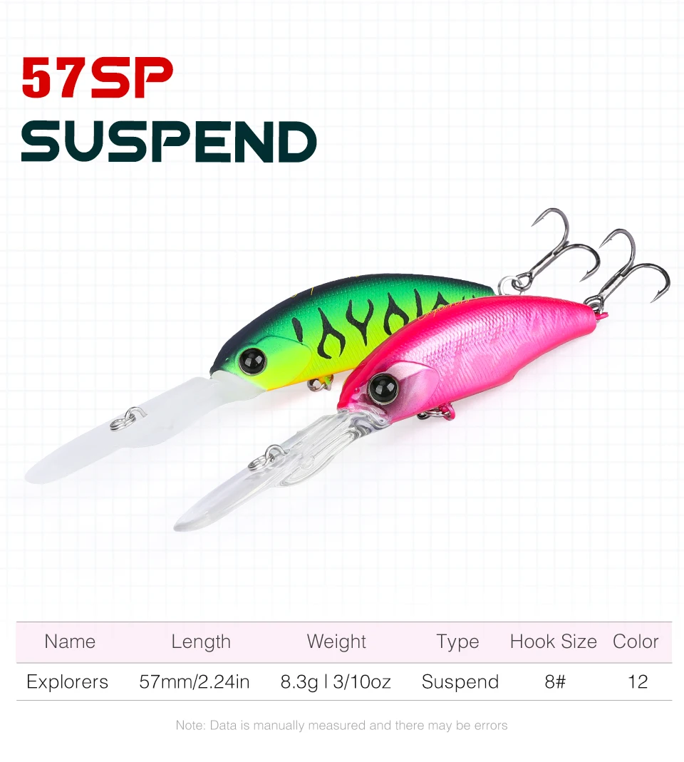 TSURINOYA Dive 2-4m Suspending Minnow 57mm 8.3g EXPLORERS 57SP Long Casting Pike Bass Fishing Lure Artificial Hard Bait Jerkbait