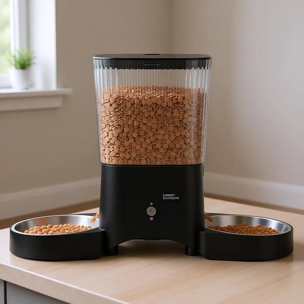 

Автоматическая кормушка для кошек, двойной дозатор корма на 3,5 л, управление через приложение 2,4G/5G, миски из нержавеющей стали и миски для медленного кормления с защитой от удушья, двойная подача
