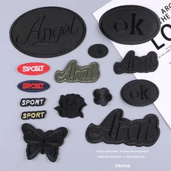 1pc Self-adhesive Black Embroidered Clothing Thermoadhesive Patches on Clothes Fusible Patch Sport Letter Appliques Stripe Badge