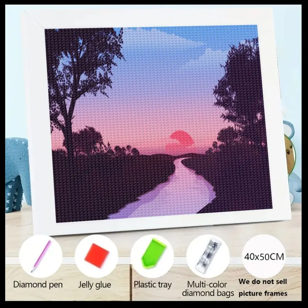 

40x50 см закат пейзаж алмазная живопись 5D DIY полная круглая дрель набор для вышивки кристаллами с алмазной ручкой, желейный клей, Pl