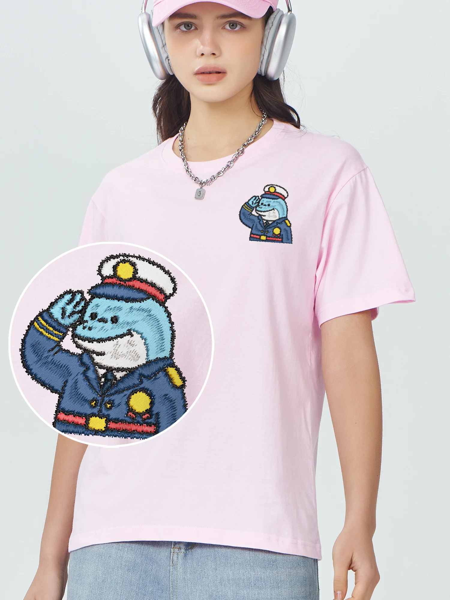 

Mens Embroidered Tshirts Dolphin Navy Casual Cotton T-Shirt Unisex Relaxed Fit Crew Neck Comfort Embroidery T-Shirt​