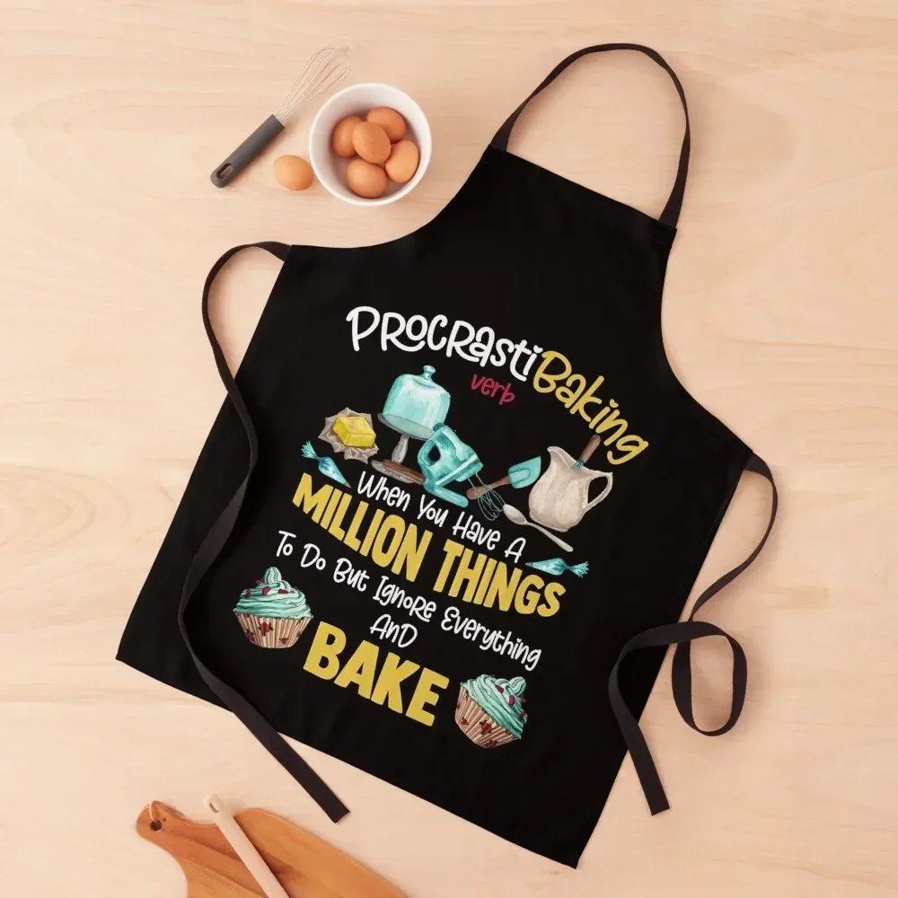 ProcrastiBaking Funny Baker Baking Lover Apron Useful Things For Kitchen Home Utensils Kitchen Handle For Women Apron