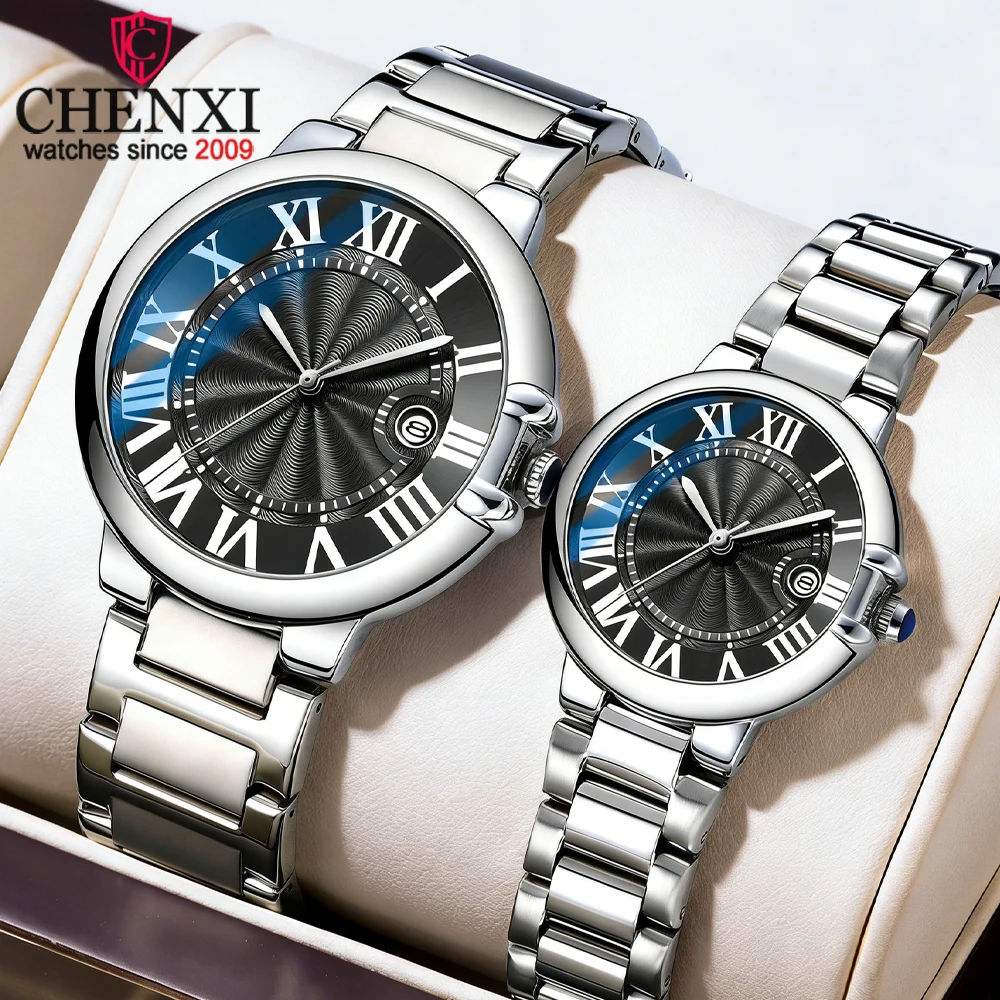 CHENXI Couple Luxury Quartz Wristwatch Stainless Steel Waterproof Luminous Elegant Watch Valentine Gift for Men and Women