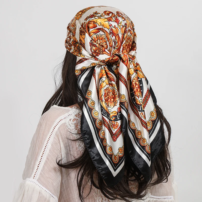 Luxus Marke Platz Silk Schal Frauen Schal 90*90cm Cashew Druck Kopftuch Femme Kopf Schal Foulard Satin Bandana hijab Schals – Detail 6