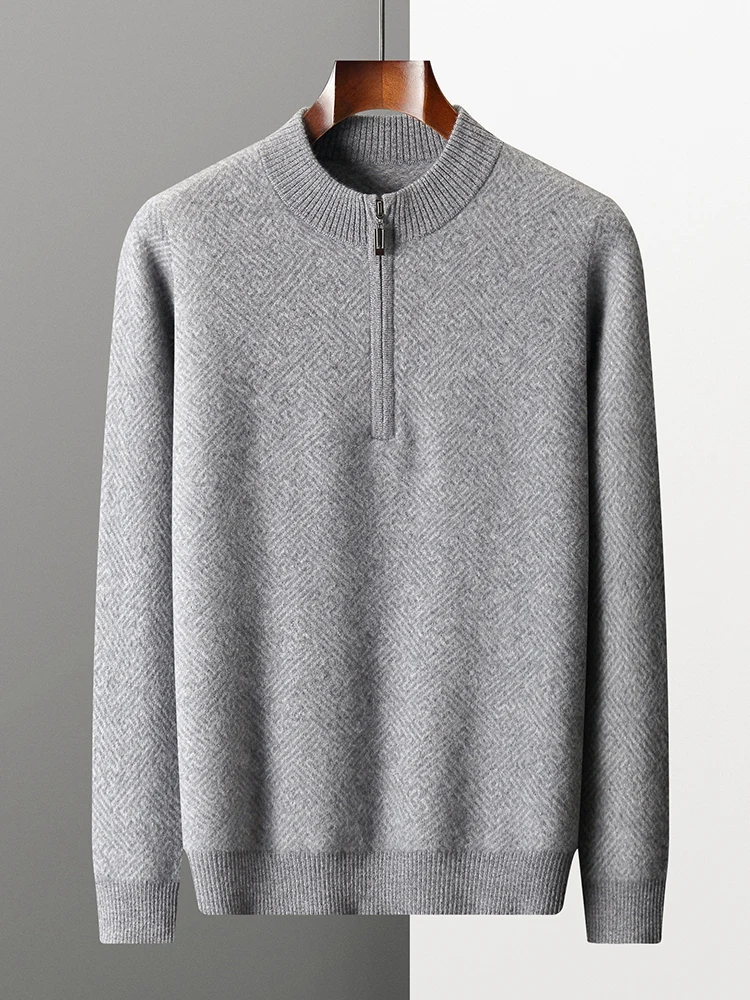 Half Zip O-Neck 100% Cashmere Sweater Men Knit Pullover Business Casual Shirt High Quality Autumn Winter New Soft Thick Warm Top
