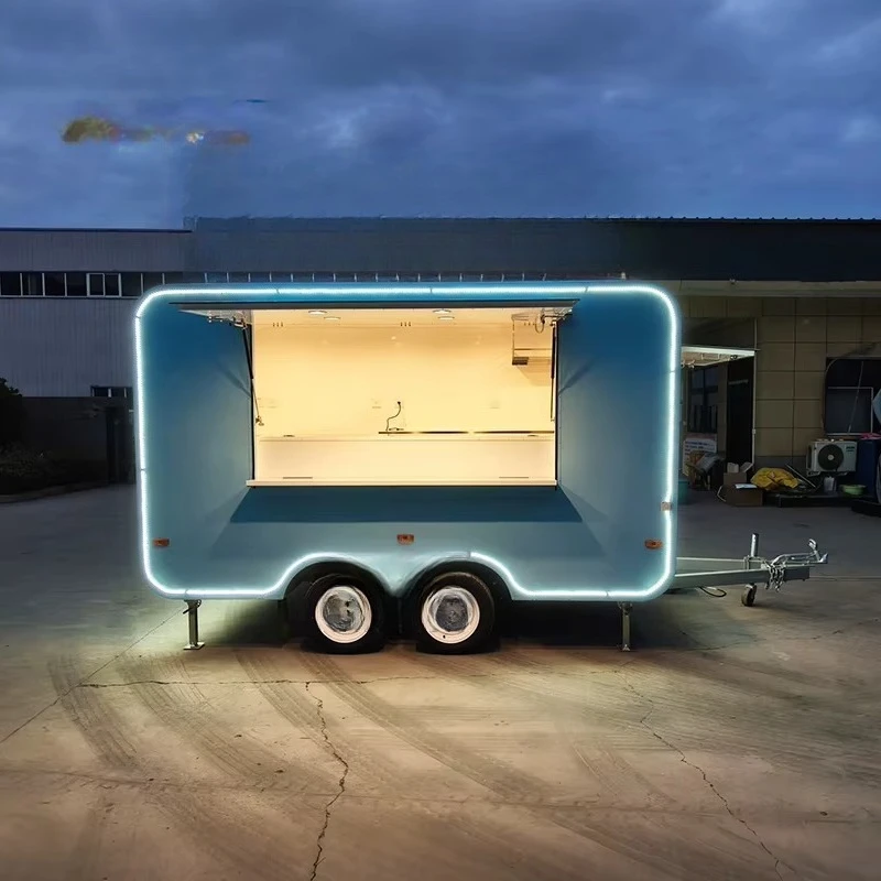 Customized Dual Axle Street Food Trailer Towable Mobile Food Cart Hot Dog Fries Fast Food Trailer For Street Vendor
