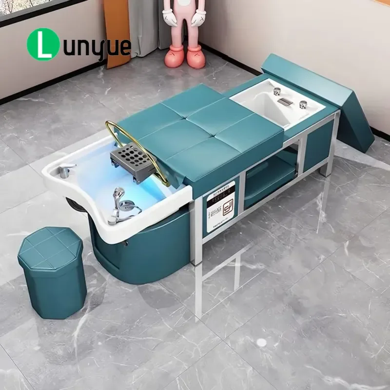 Thai Synthetic Leather Shampoo Bed with Ceramic Basin Stainless Steel Frame Water Circulation Steam Massage for Beauty