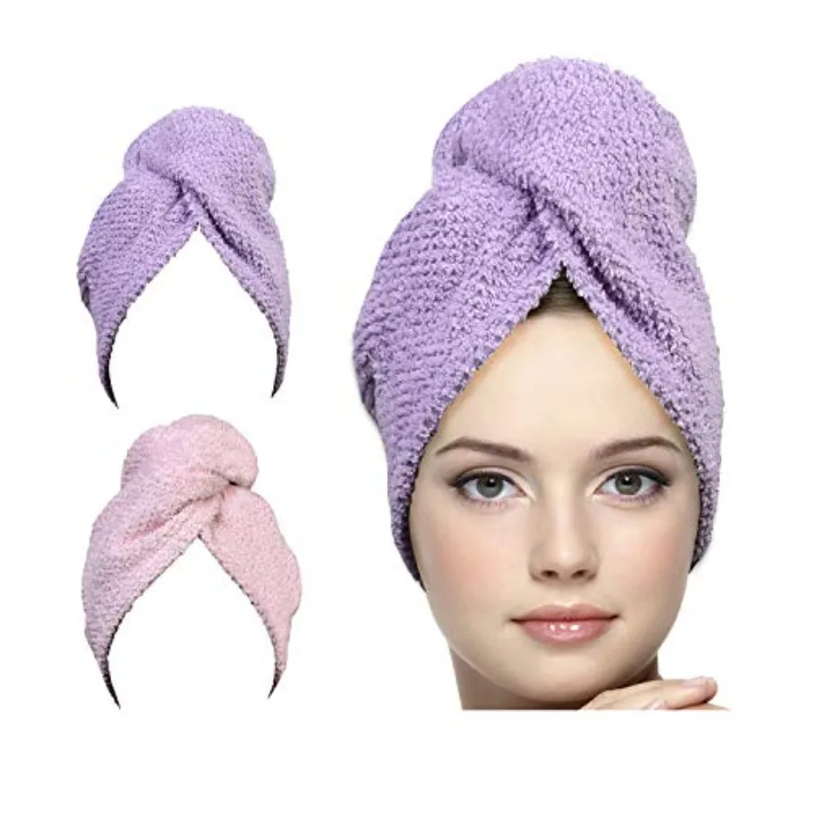 

Hair Towel Wrap Quick Dry 100% Cotton Super Absorbent Turban Head Wrap for Women with Button, Non Microfiber Anti Frizz Product