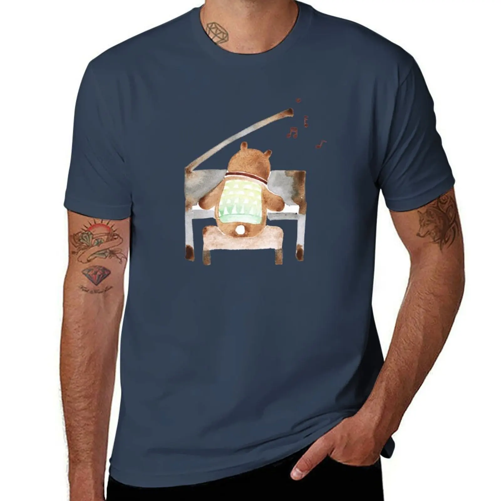 

Bear Playing piano T-Shirt t shirts for man slim fit man t shirts for men casual T-Shirt