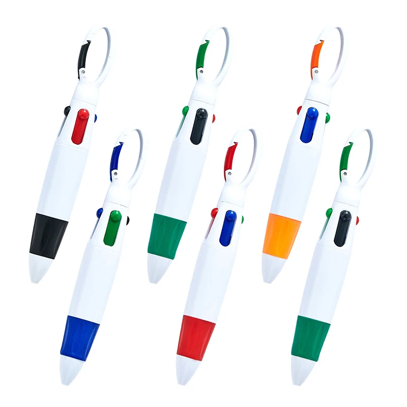 플라스틱 카라비너가 포함된 24개 플라스틱 멀티 4색 잉크 멀티 볼펜