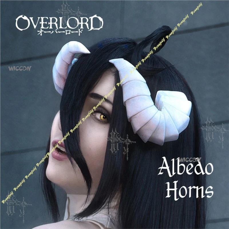 Anime Overlord Season Cosplay Albedo Costume Sexy Up Albedo Cosplay Horns Overlord White Spiral Ram Horn Halloween Carnival Wig - view 6