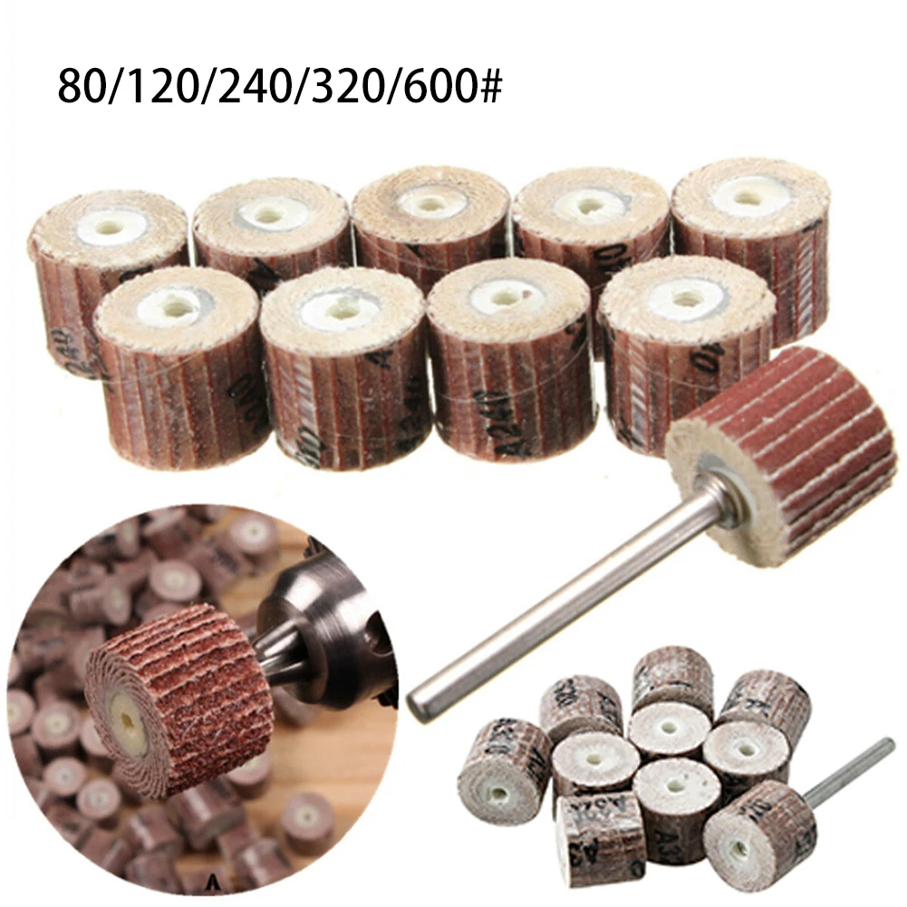 10Pc 12mm Flap Wheel Sandpaper Sanding Disc 120/240/320/600Grit With Movable Handle Grinding Head Sandpaper Gauze Louver Wheel