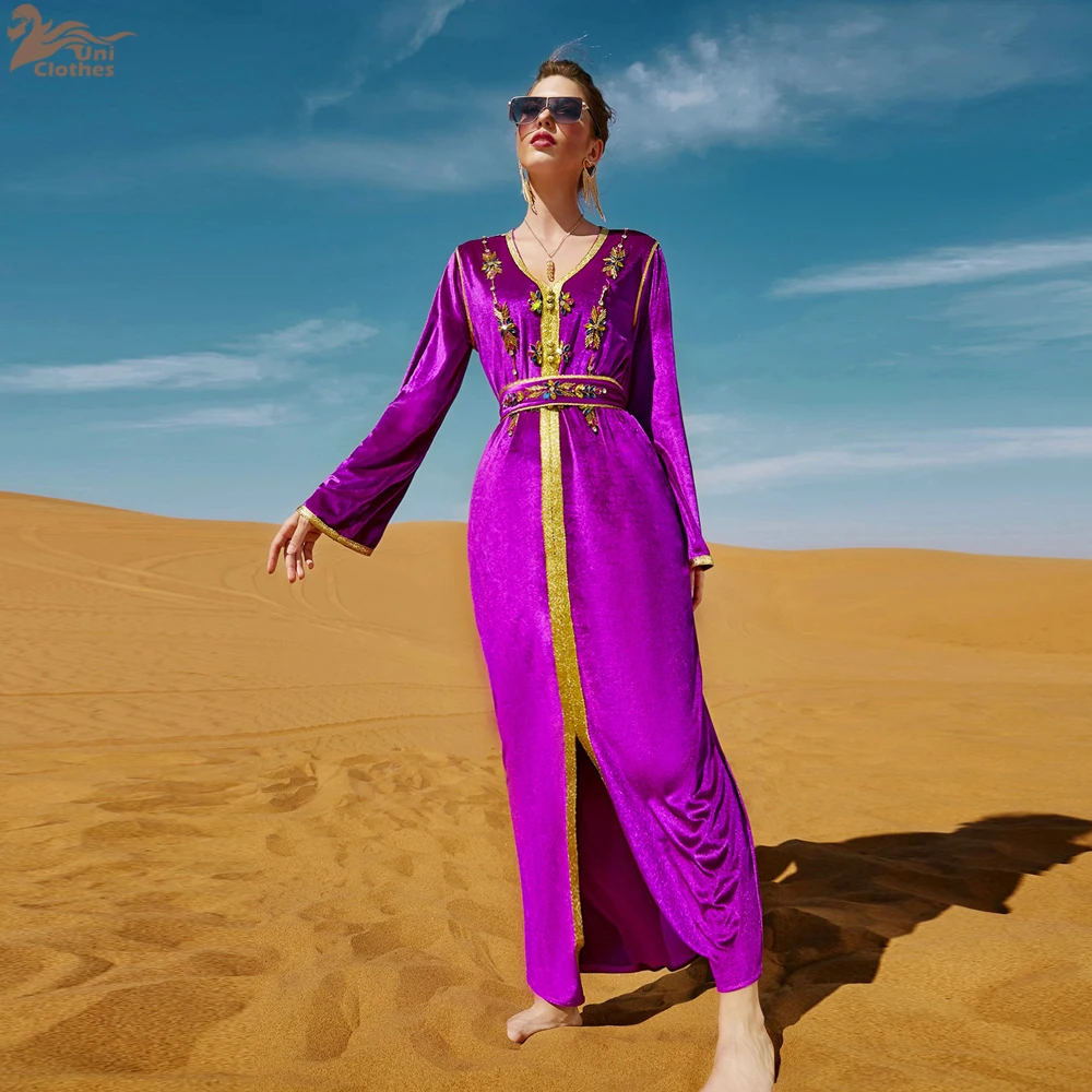 

Роскошное бархатное платье ручной работы с бриллиантами Абая Дубай, женское праздничное платье макси, мусульманский исламский джилбаб, халат, кафтан, высокое качество, марокканские платья