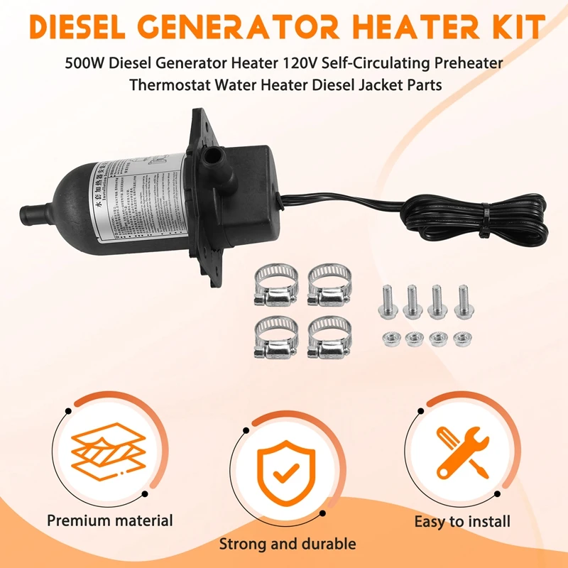 500W Diesel Generator Heater 120V Self-Circulating Preheater Thermostat Water Heater Diesel Jacket Parts