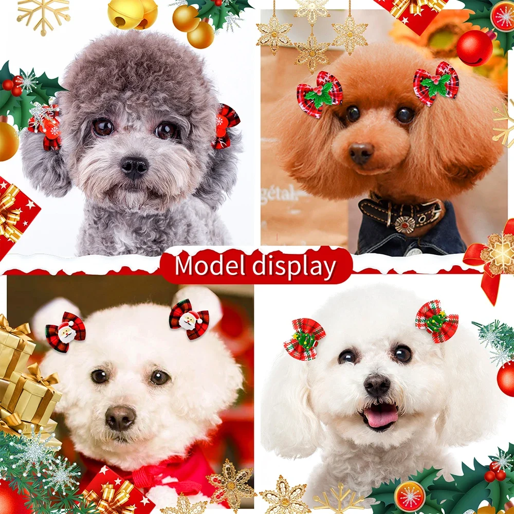 10PCS Christmas Dog Hair Bows Dog Accessories with Rubber Bands Dog Bows for Small Snowflake Hair Accessories Pet Grooming