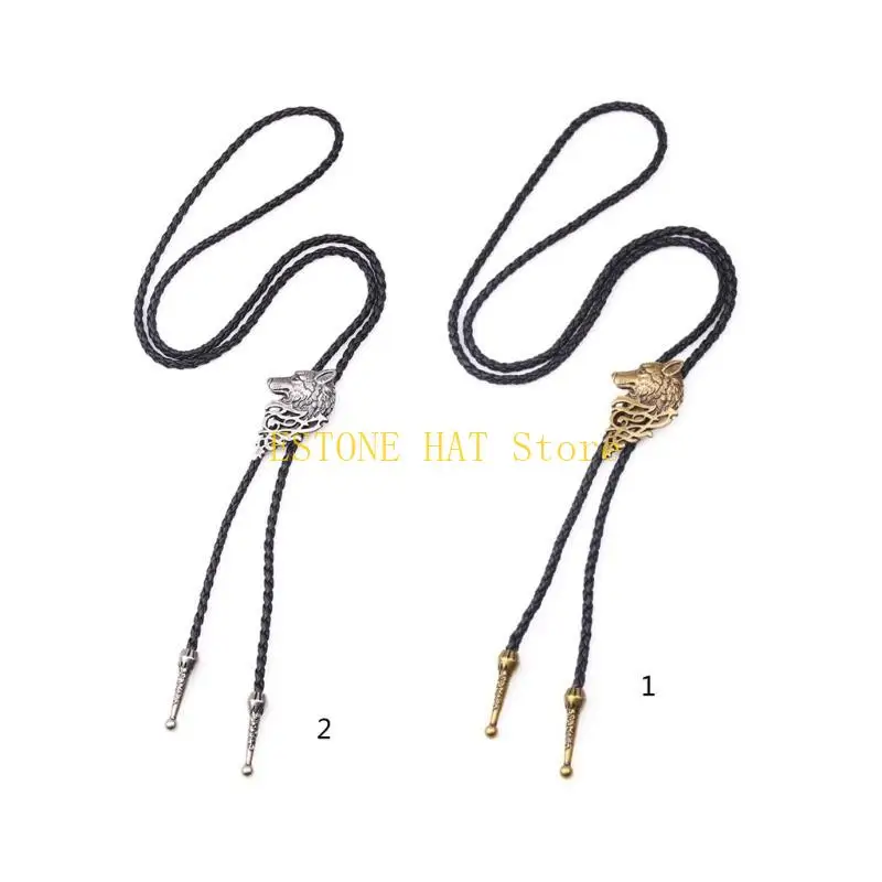 49MF Vintage Western Cowboy Bolo Tie Wolf Necktie Necklace Costume Accessory