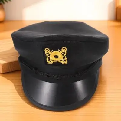 

Black Captain Hat Sailor Marine Party Hats for Women Men UV Protection Sun Hat Portable Curved Brim Travel Dating