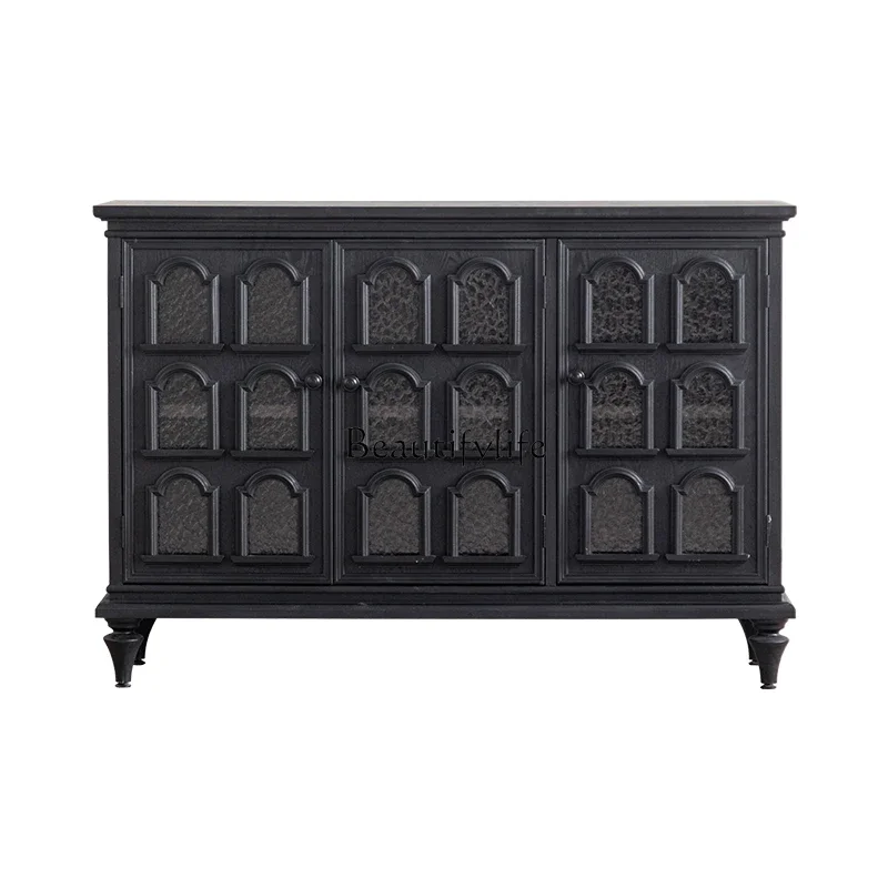 

FG52French medieval style dining side cabinet Small apartment solid wood integrated storage cabinet against the wall