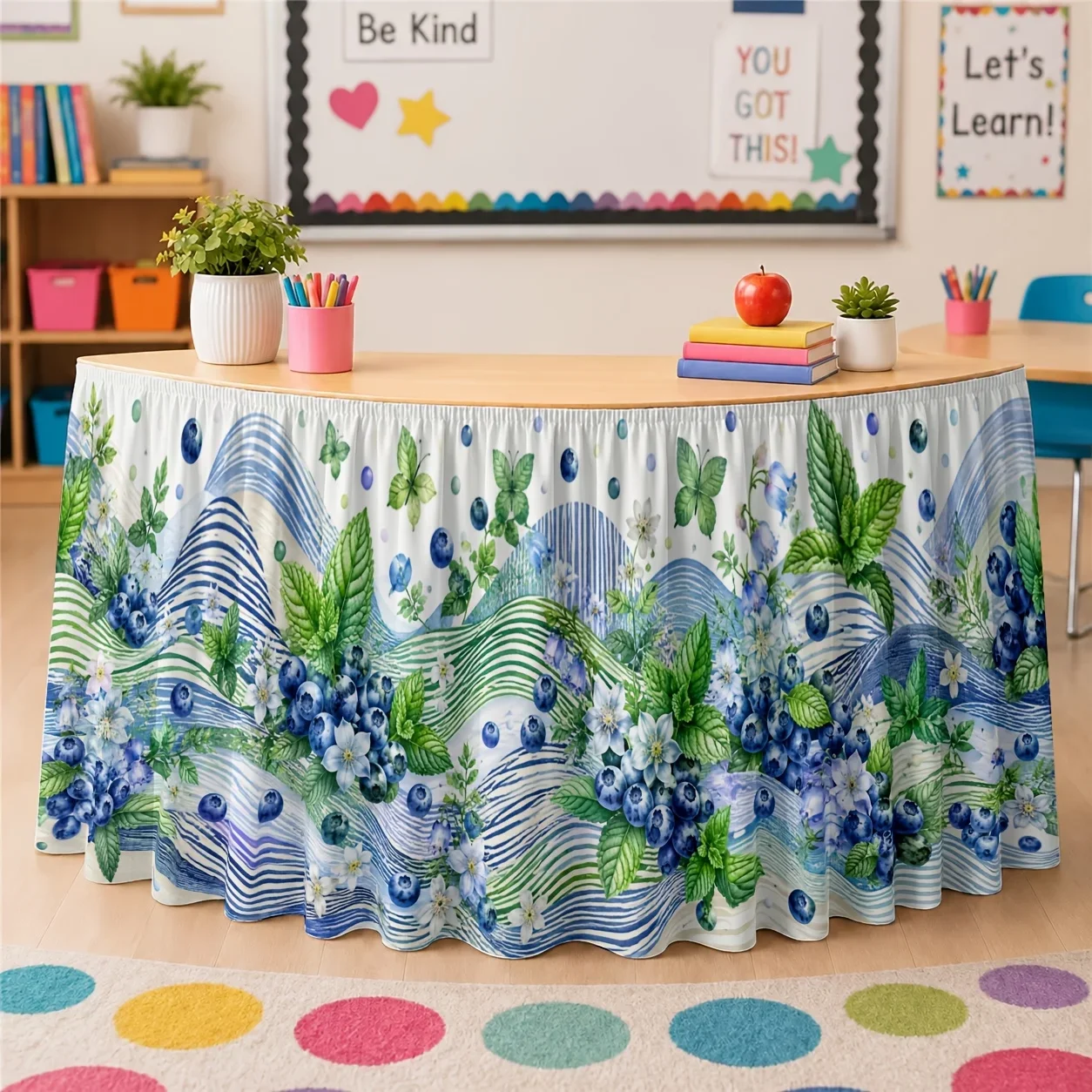 One piece of tablecloth printed with cotton polyester plant watercolor pattern