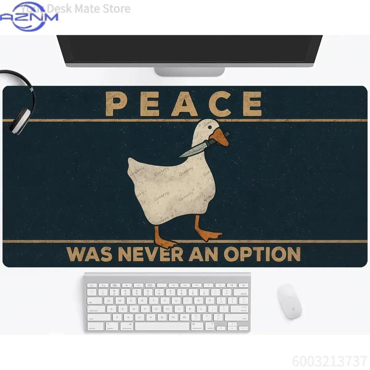 Funny Goose Large Mouse Pad, Peace Was Never An Option Quote Non‑Slip Rubber Extended Desk Mat for Gamer Office