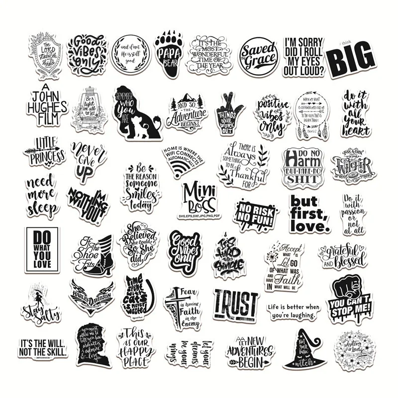 10/30/50PCS Black White Motivational Phrases Sticker Inspirational Life Quotes Stickers DIY Laptop Scrapbooking Graffiti Decals