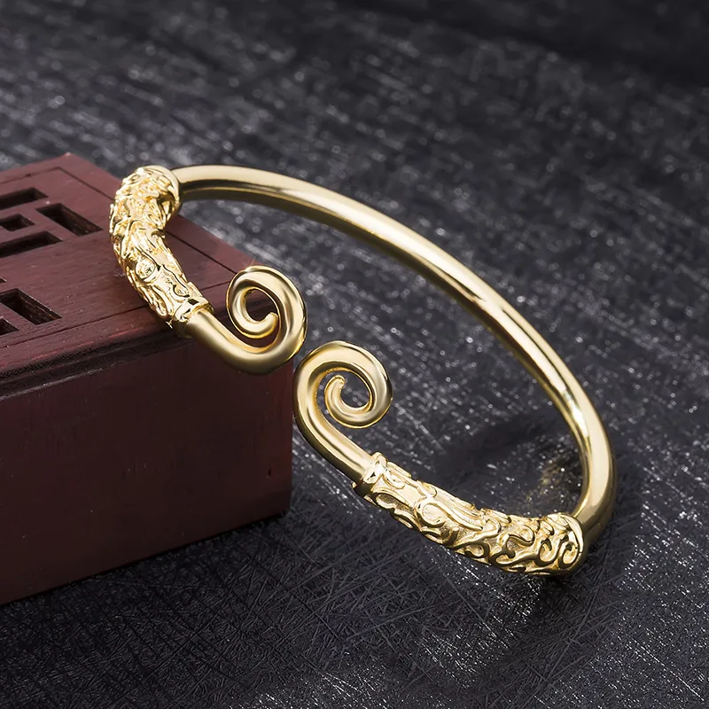 Handmade Pure Copper Chinese Super Hero Monkey King Hoop Bangle Antique Metal Sun Wu Kong Bracelet for Women Men Fashion Jewelry