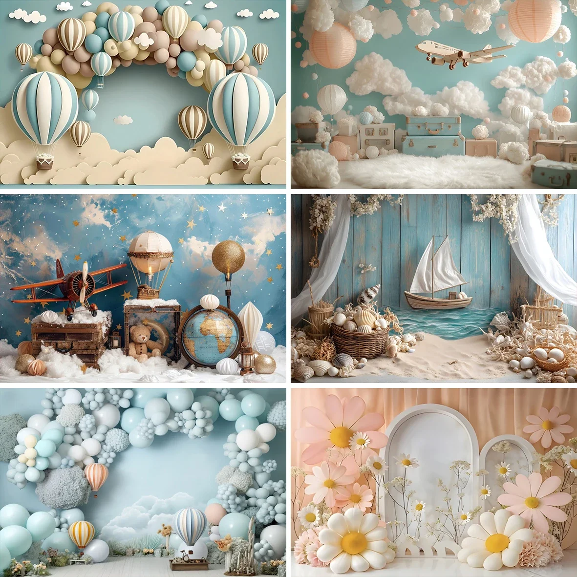 Hintergrund zum ersten Geburtstag, Teddybär, weißer Ballon, Kinderporträtfotografie, Hintergrund, Kinderparty-Banner