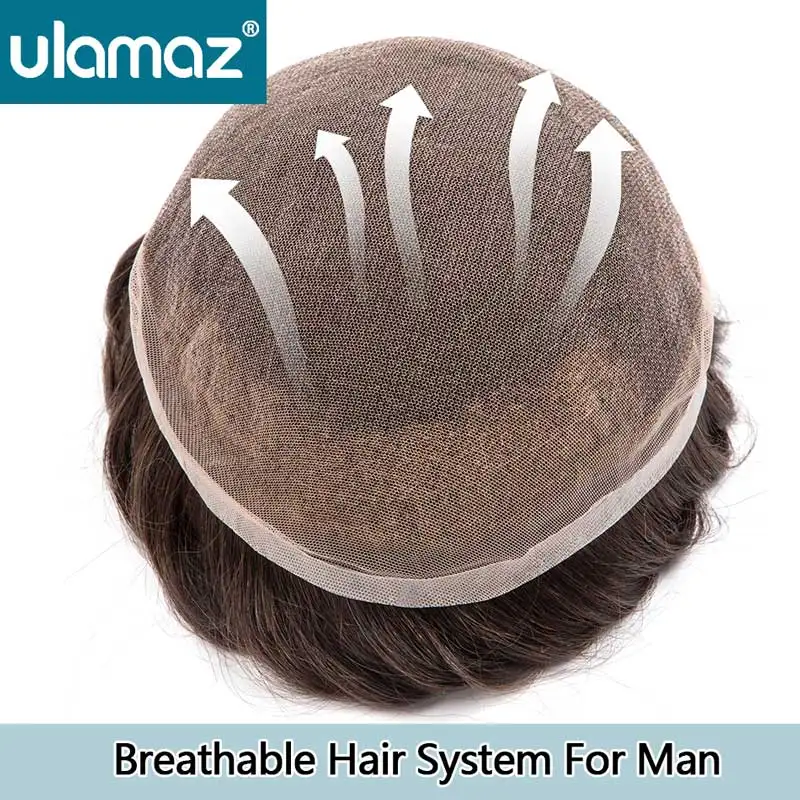 

Дышащий парик на шнурке, мужские отбеливающие узлы, кружевной передний мужской протез для волос, полный кружевной парик, система человеческих волос, мужские натуральные парики для мужчин