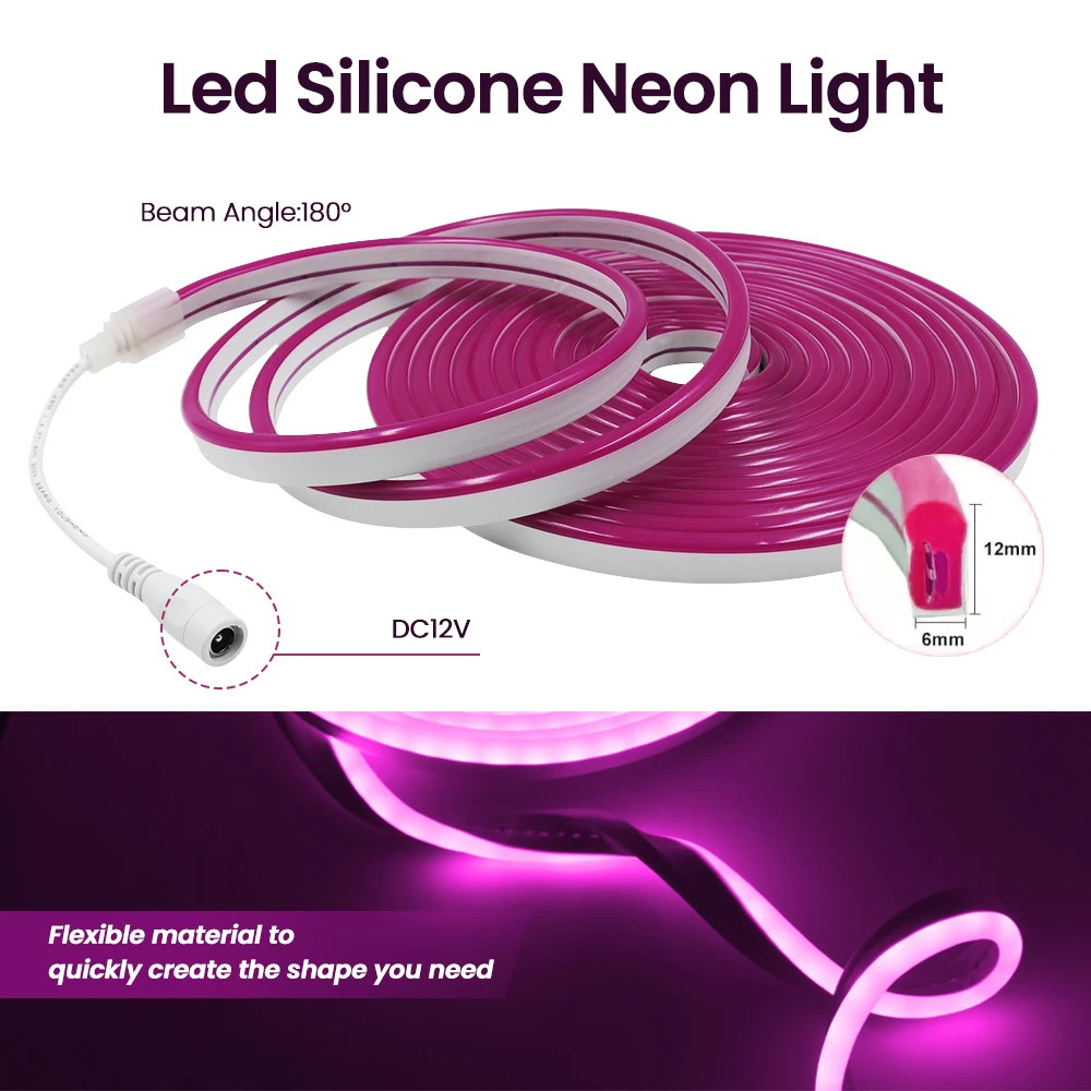 5V 12V 24V Neon LED Strip 6x12MM Flex Tape Waterproof Rope Silicone Tube Neon Light Strip White Red Green Blue Pink Yellow