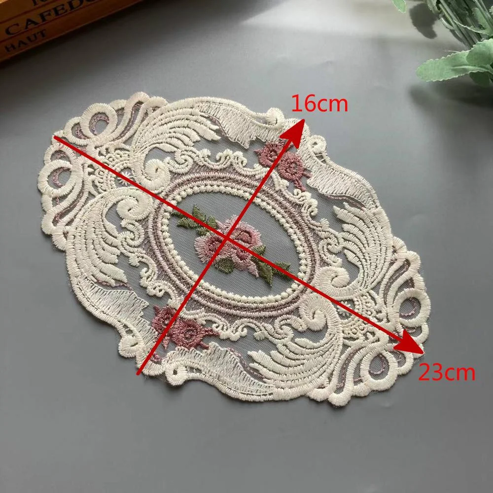 16*23 cm Rose Lace Flower Applique Ribbon Trim for Sofa Curtain Towel Bed Cover Trimmings Home Textiles DIY Polyester