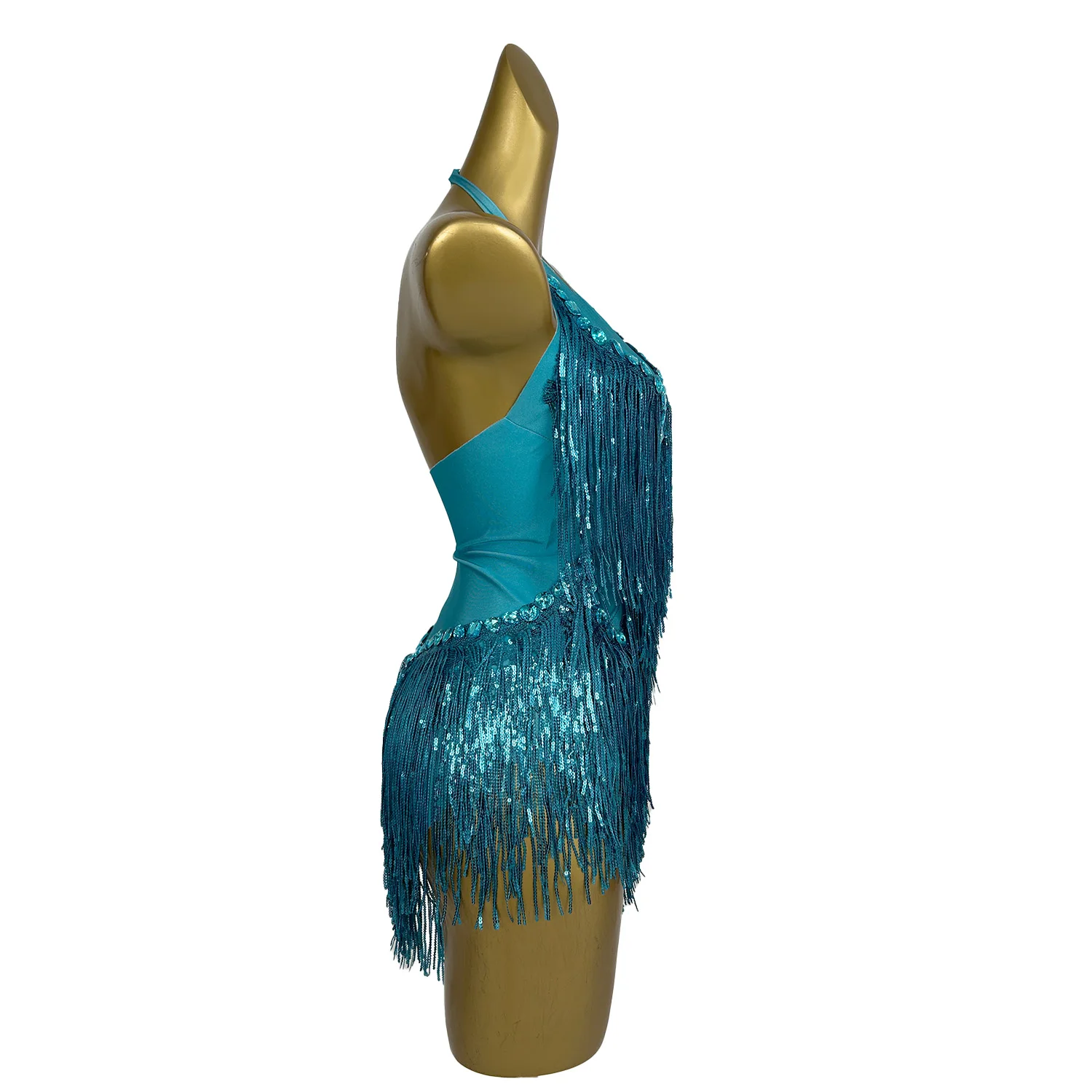 Shuye Lake Blue Fringed Latin Dance Talent Performance Suit Female Group Backing Dance Leotard Nightclub Performance Jumpsuit