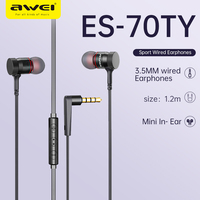Awei ES-70TY Wired Earphones 3.5mm With Mic HiFi Stereo Sports Headset Game Music Headphones For iphone Samsung In Ear Earbuds