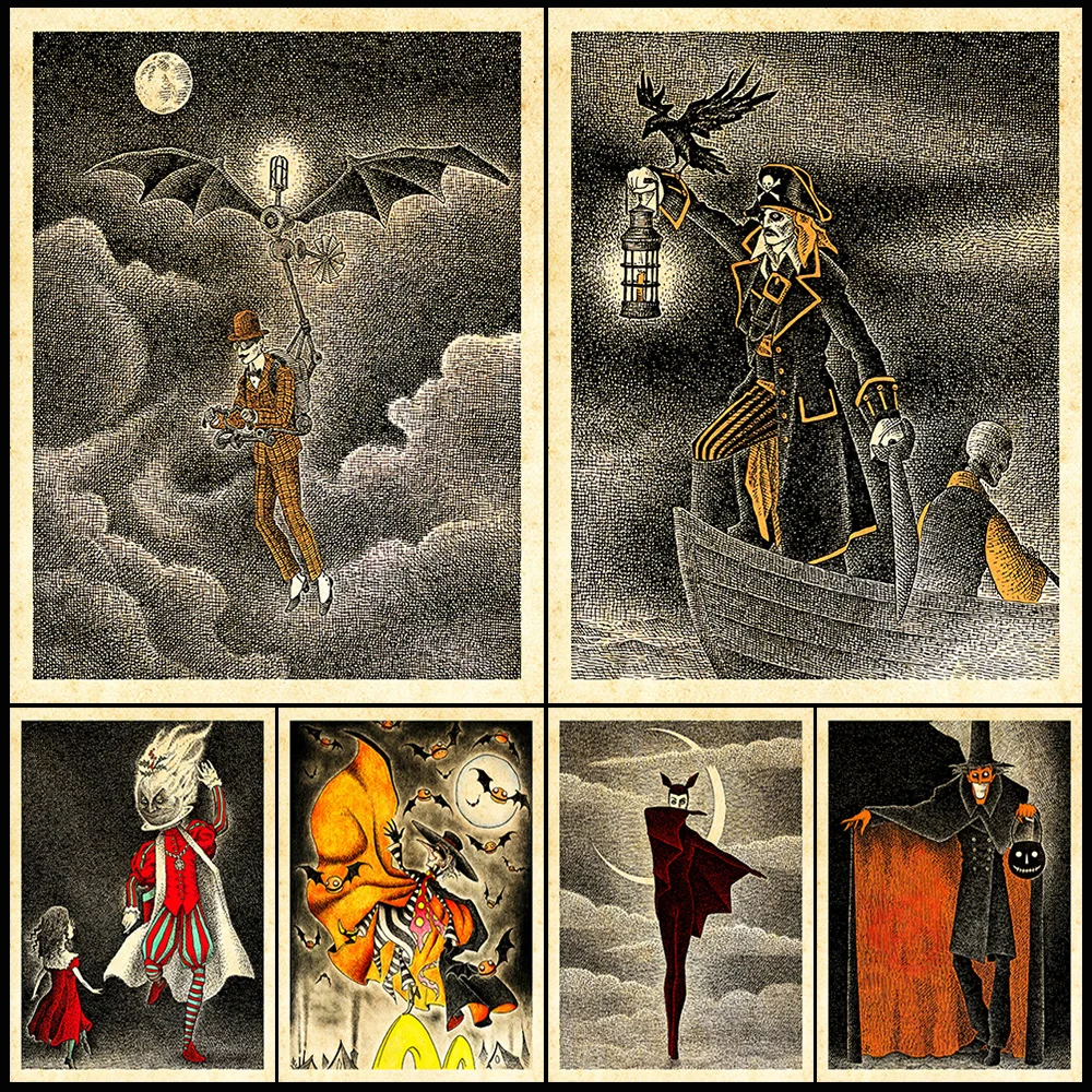 

Vampire Earl And Devil Heart,Vintage Wall Art Canvas Painting,Forest Ghost&Romantic Skeleton,Abstract Art Poster Print,Decor