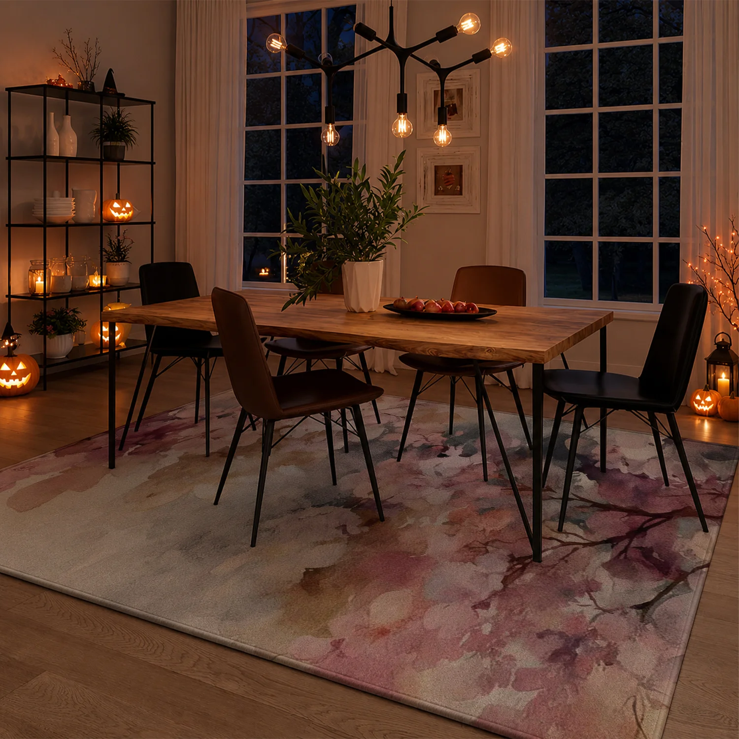 Large Indoor Area Rug Soft Velvet Low Pile Non-Slip Dotted Backing Machine Washable Watercolor Pink Cherry Blossom Area Rug for Living Room Bedroom Floral Home Decor Floor Rug