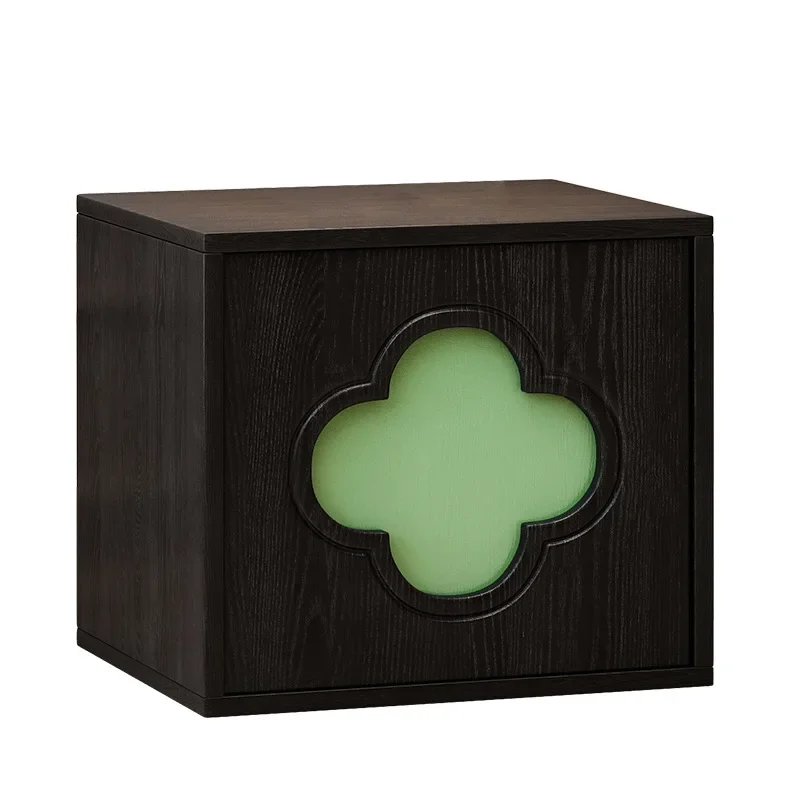 

Medieval retro TV cabinet solid wood bedside table bedroom storage locker household safflower green leaf bedside cabinet