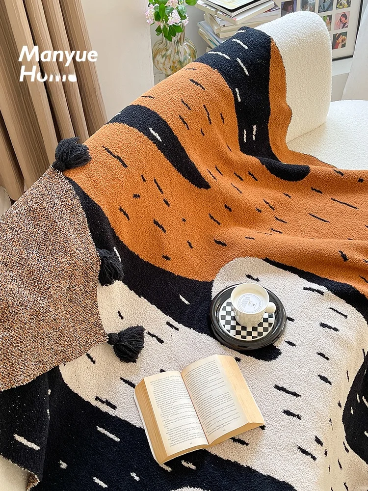 Nordic Style Sofa Blanket Half Fleece Knitted Sleepover Blanket All Seasons a Class Couch Cover Blanket Versatile Comforter
